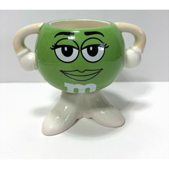 Green M&M Candy Mug 3D Sassy Girl Double Handle Display Only * Damaged* - Picture 1 of 15